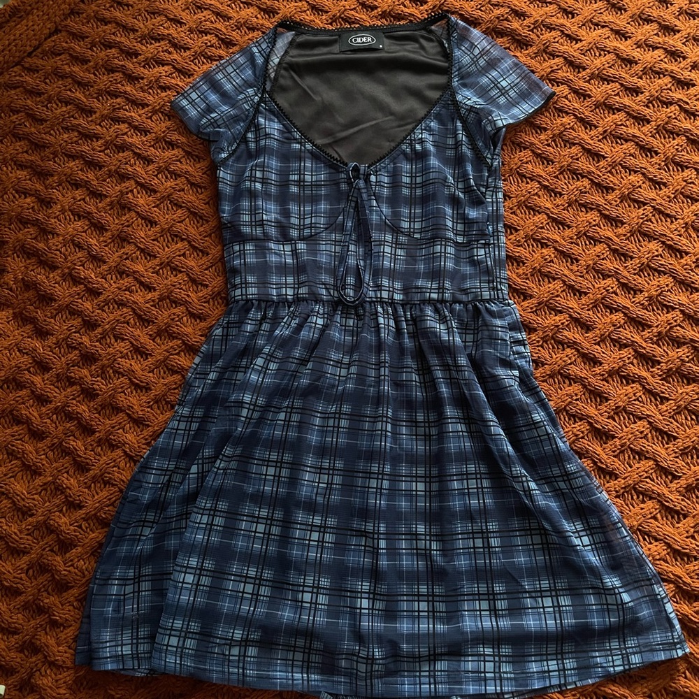 cider blue plaid dress size s